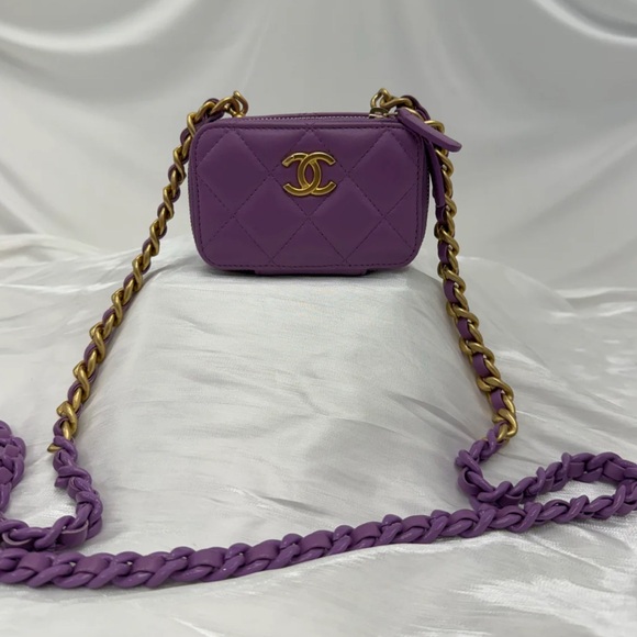 CHANEL Handbags - CHANEL PURPLE QUILTED LAMBSKIN MINI CC ZIP ON A CHAIN NWOT